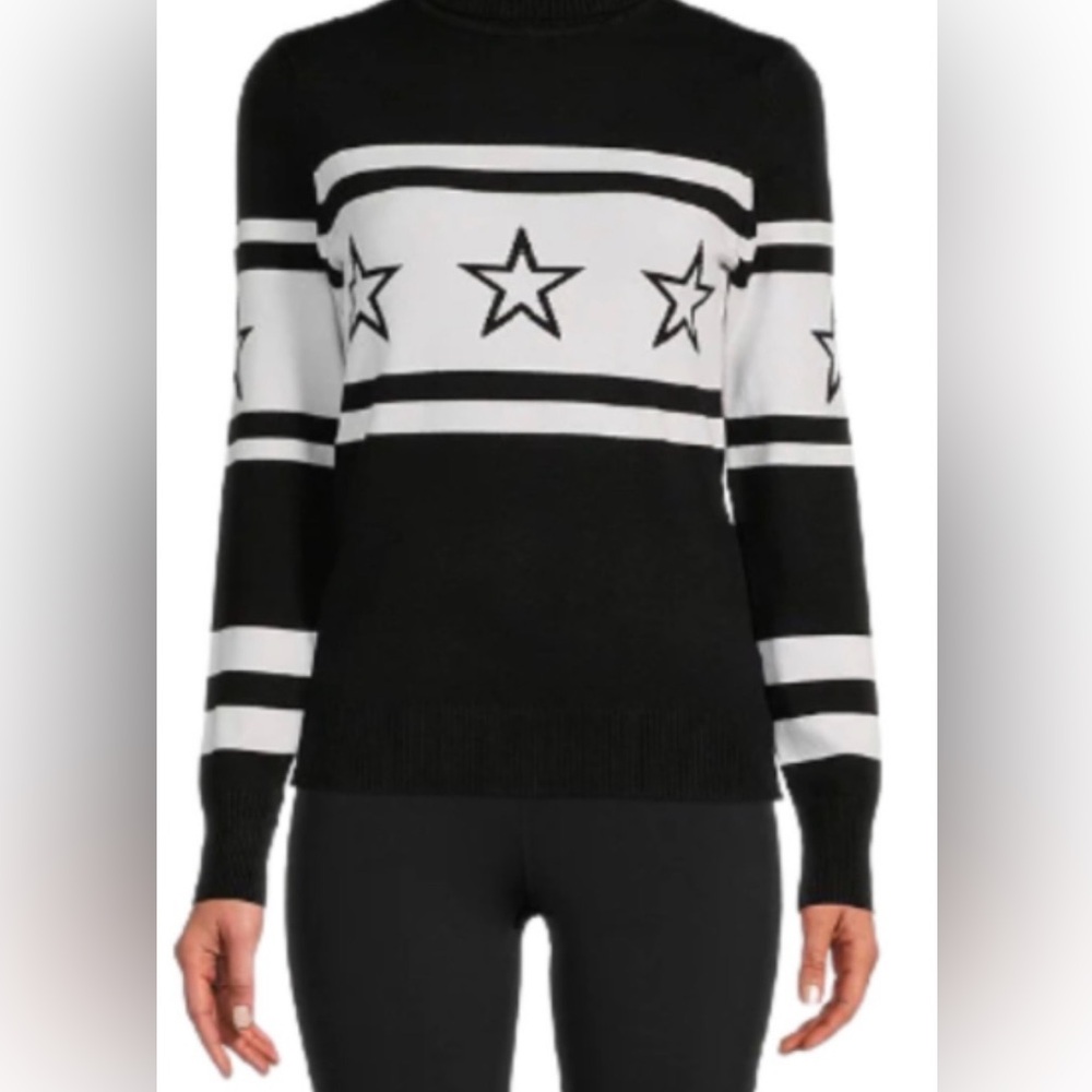 Workshop Republic Clothing Black & White Off-Shoulder Star Stripe Sweater